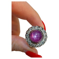 5.71Ct unheated Burmese Cabochon Star Ruby & diamond cluster ring 18k white gold