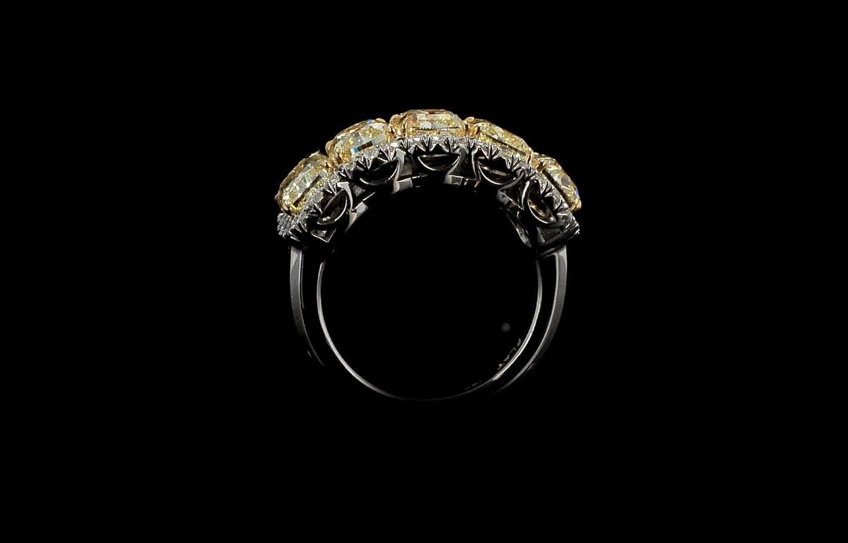 5.71 Ct. Light Fancy Yellow Diamond w/ Diamond Halo in 18K Gold & Platinum In New Condition In San Francisco, CA