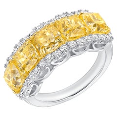 5.71 Ct. Light Fancy Yellow Diamond w/ Diamond Halo in 18K Gold & Platinum