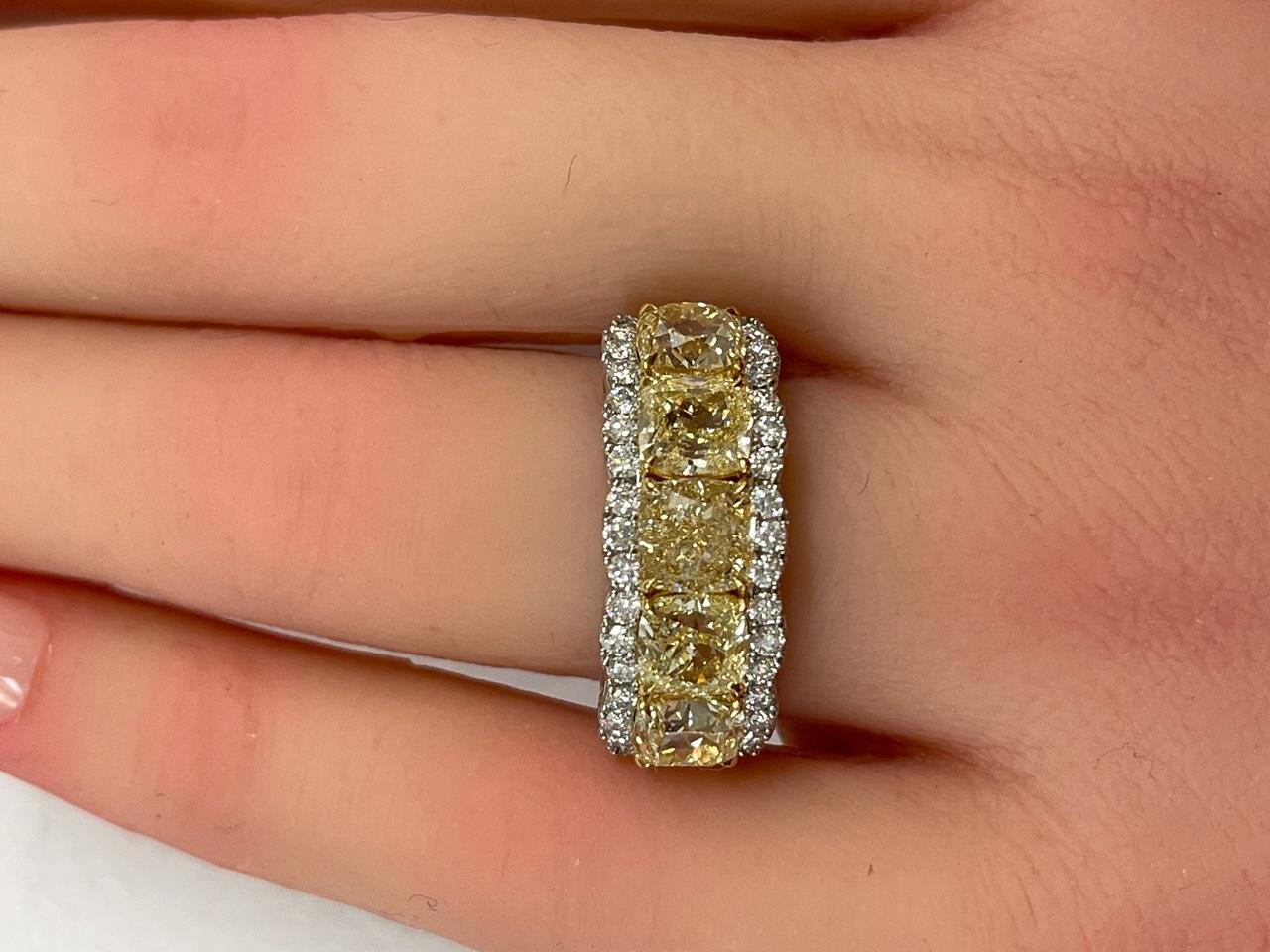 5.71 Ct. Light Fancy Yellow Diamond w/ Diamond Halo in 18K Gold & Platinum 5
