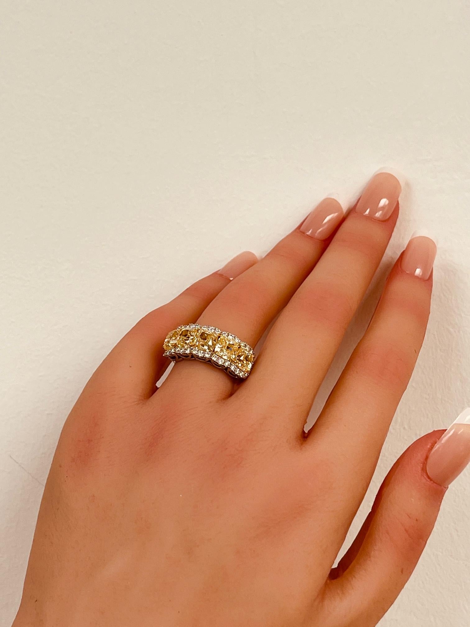 Women's 5.71 Ct. Light Fancy Yellow Diamond w/ Diamond Halo in 18K Gold & Platinum