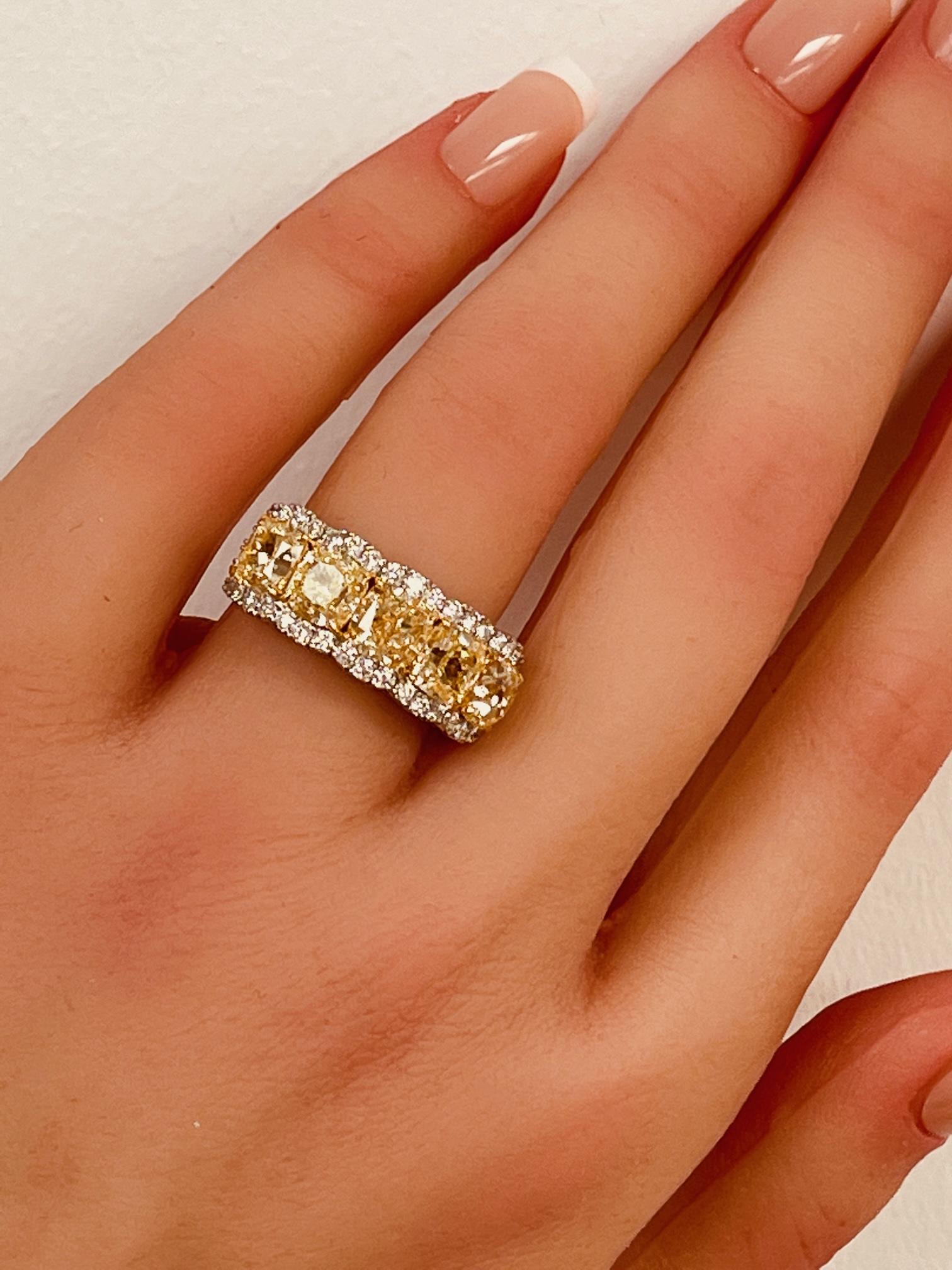 5.71 Ct. Light Fancy Yellow Diamond w/ Diamond Halo in 18K Gold & Platinum 1