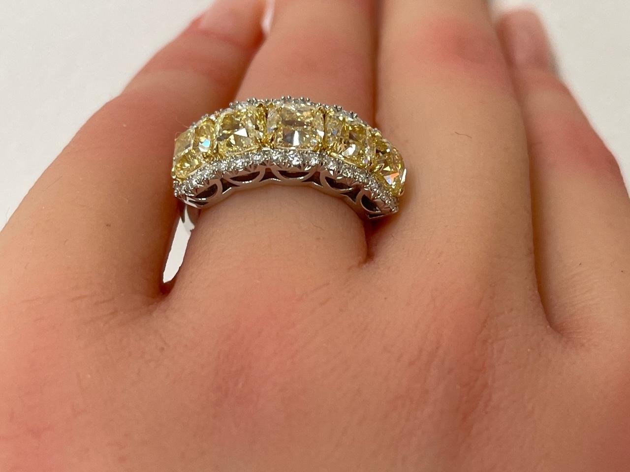 5.71 Ct. Light Fancy Yellow Diamond w/ Diamond Halo in 18K Gold & Platinum 2