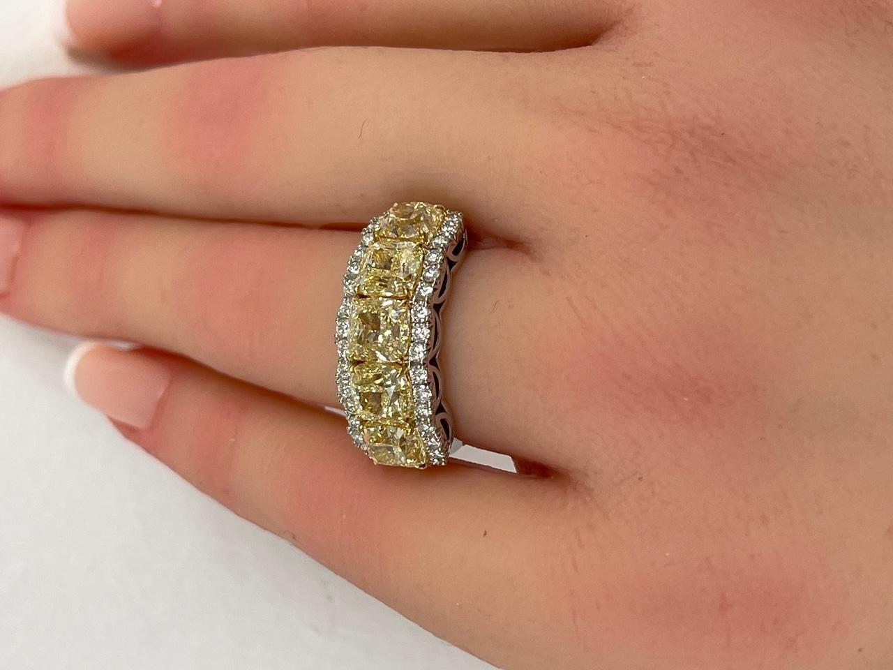 5.71 Ct. Light Fancy Yellow Diamond w/ Diamond Halo in 18K Gold & Platinum 4