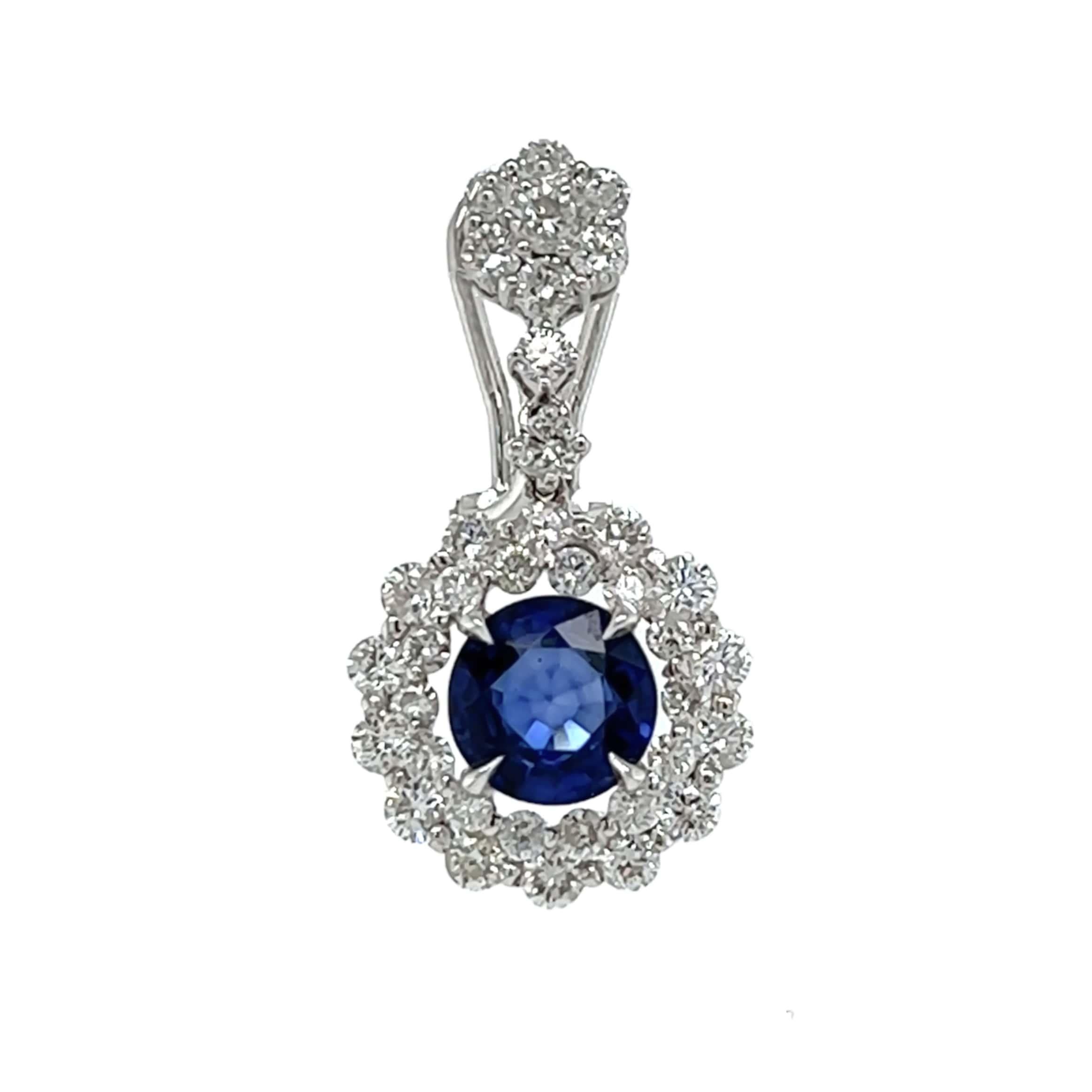 Round Cut 5.71 Total Carat Blue Sapphire Drop Earrings with Bezel Set Double-Halo Diamond For Sale