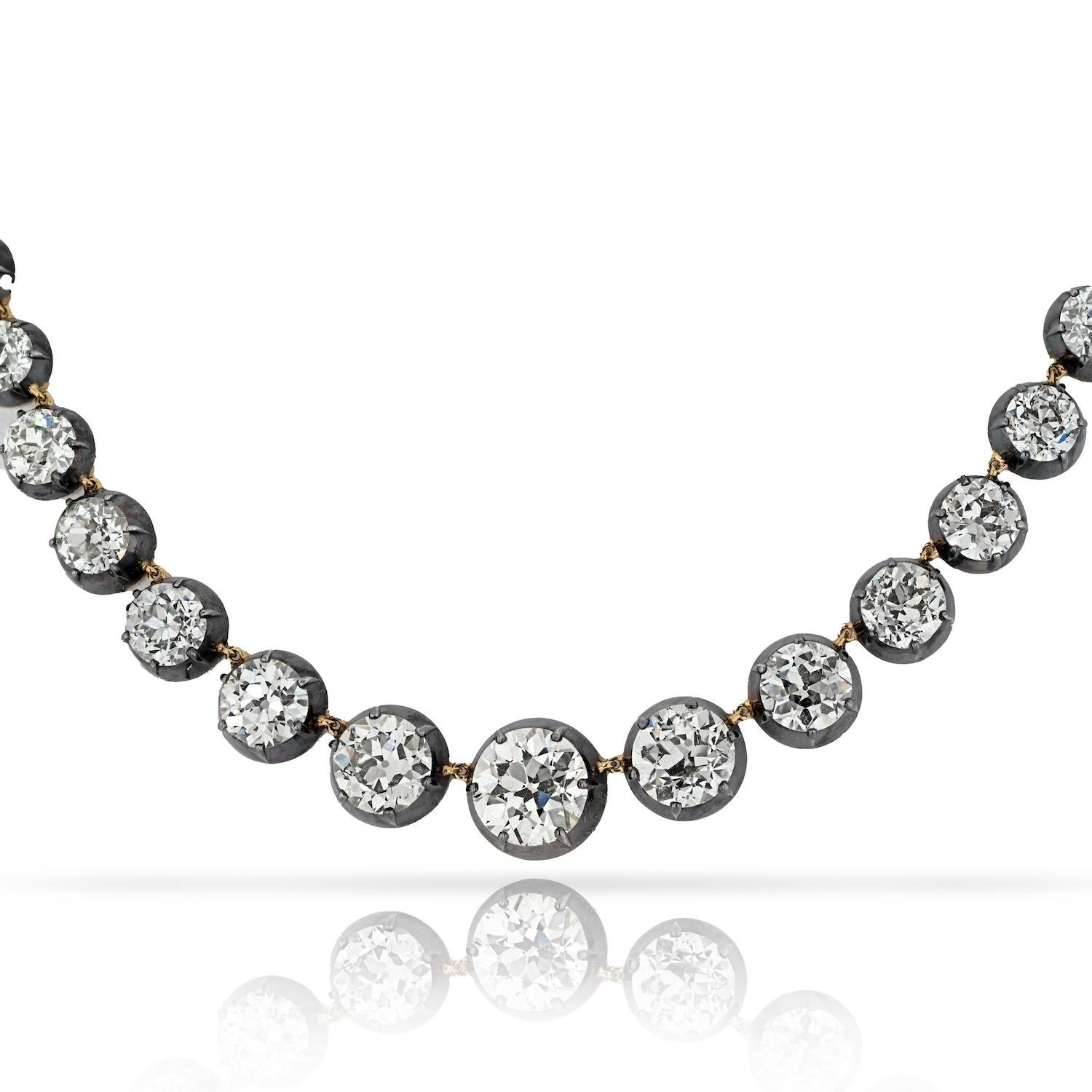 57.19cttw Old European Cut Diamond Rivière Necklace In Excellent Condition In New York, NY