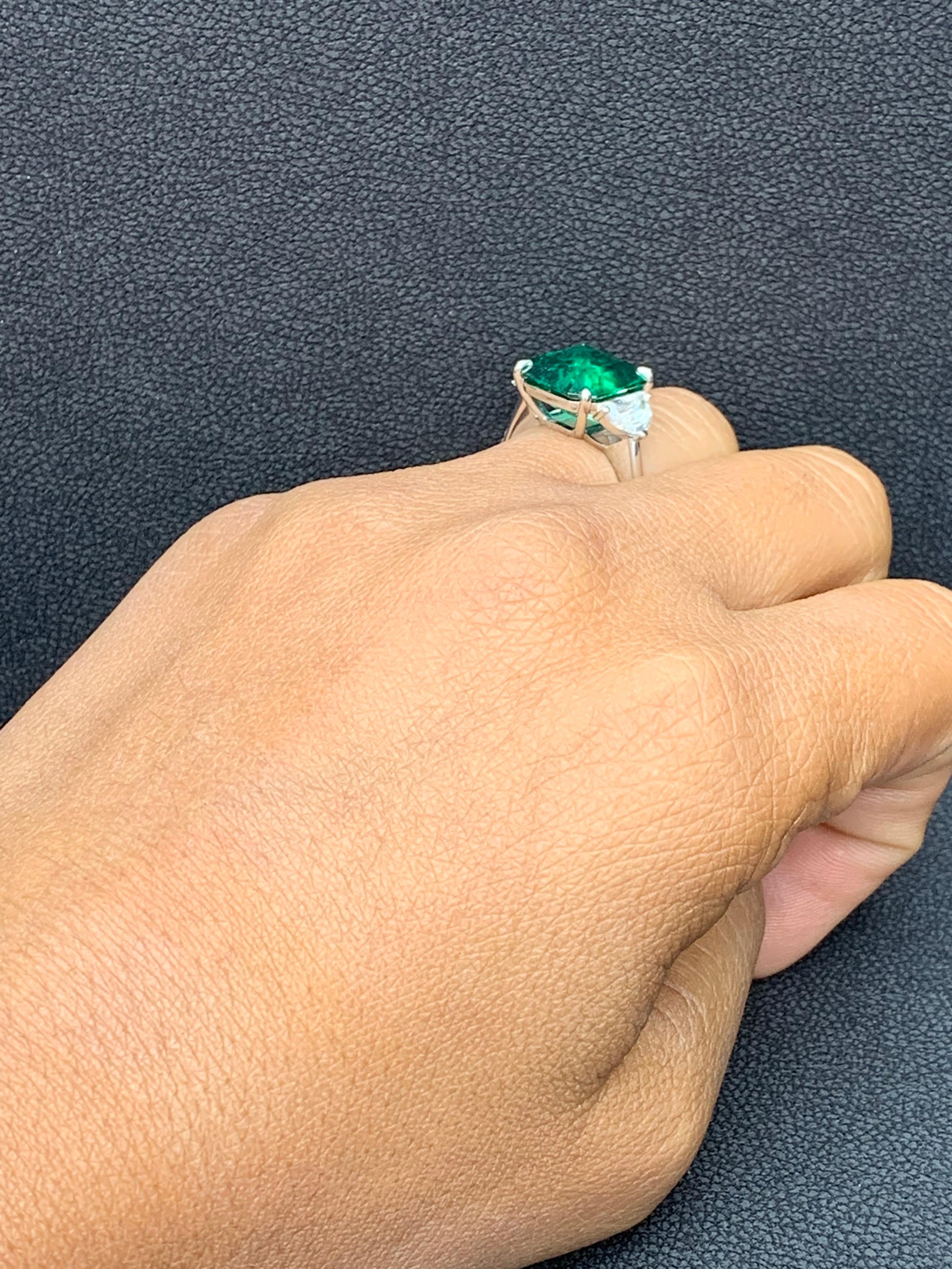 5.72 Carat Emerald and Diamond Three-Stone Engagement Ring in Platinum For Sale 7