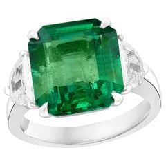 5.72 Carat Emerald and Diamond Three-Stone Engagement Ring in Platinum