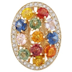 Zafiro Natural Anillo de Diamantes de Oro Amarillo de 14 Kilates