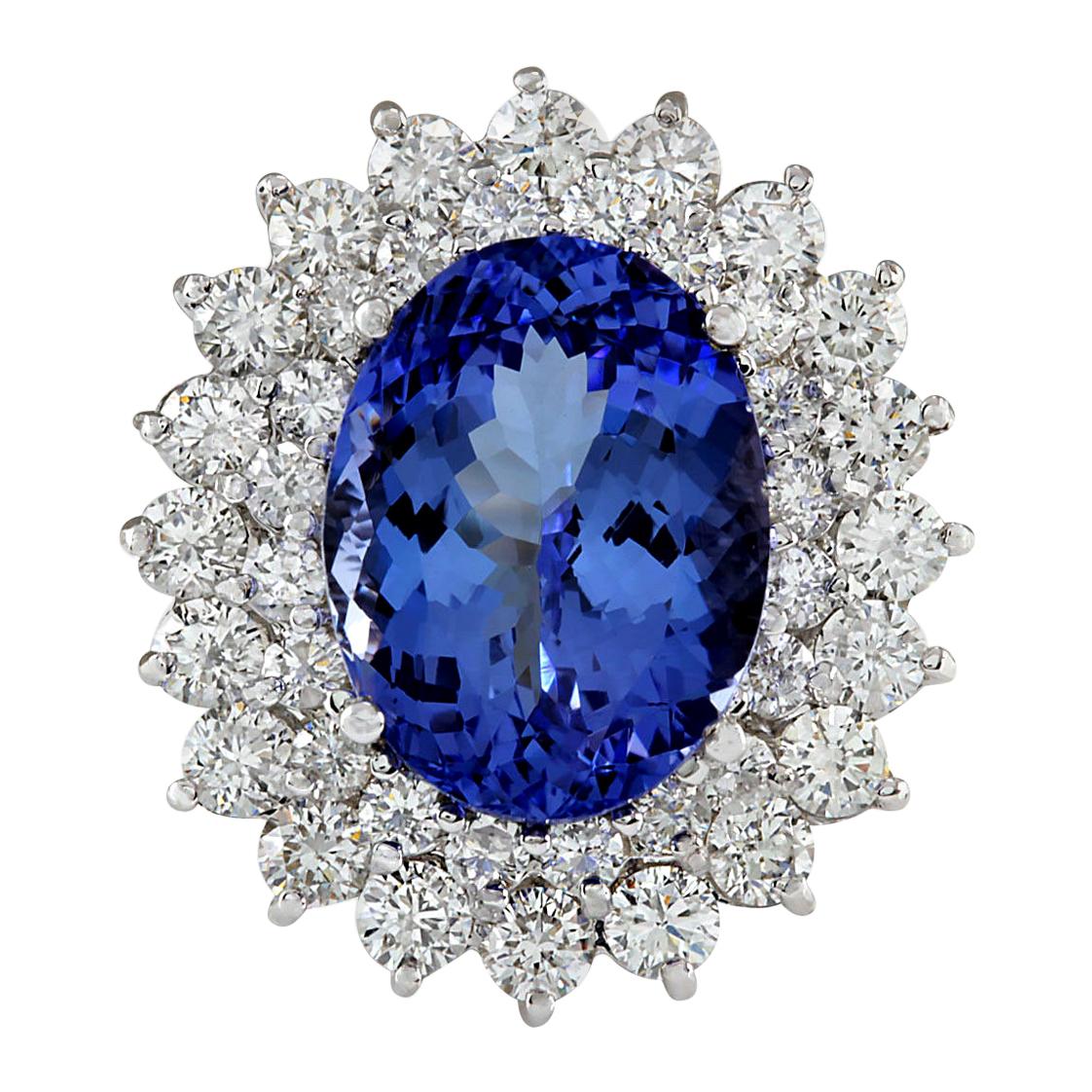 18ct White Gold Diamond & Tanzanite Ring - 0.37ct Diamonds, 2.40ct Tanzanite
