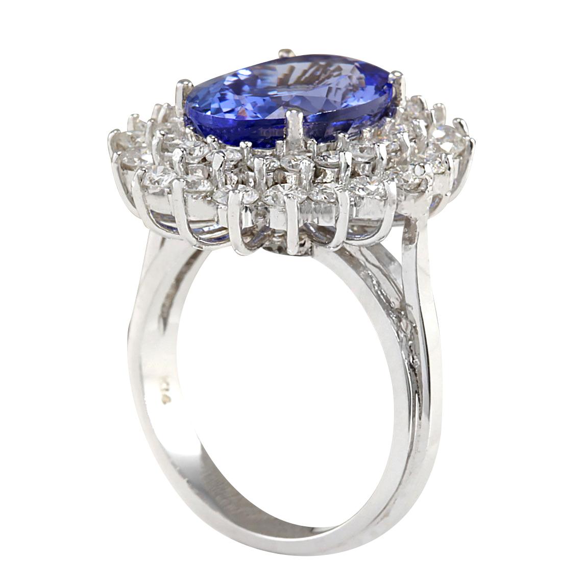 Oval Cut Natural Tanzanite Diamond Ring In 14 Karat White Gold For Sale