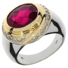 5.72 Carat Rubellite Tourmaline and Diamond 14K Gold Ring