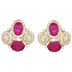 5.72 Carat Ruby and Diamond 18 Karat Yellow Gold Stud Earrings