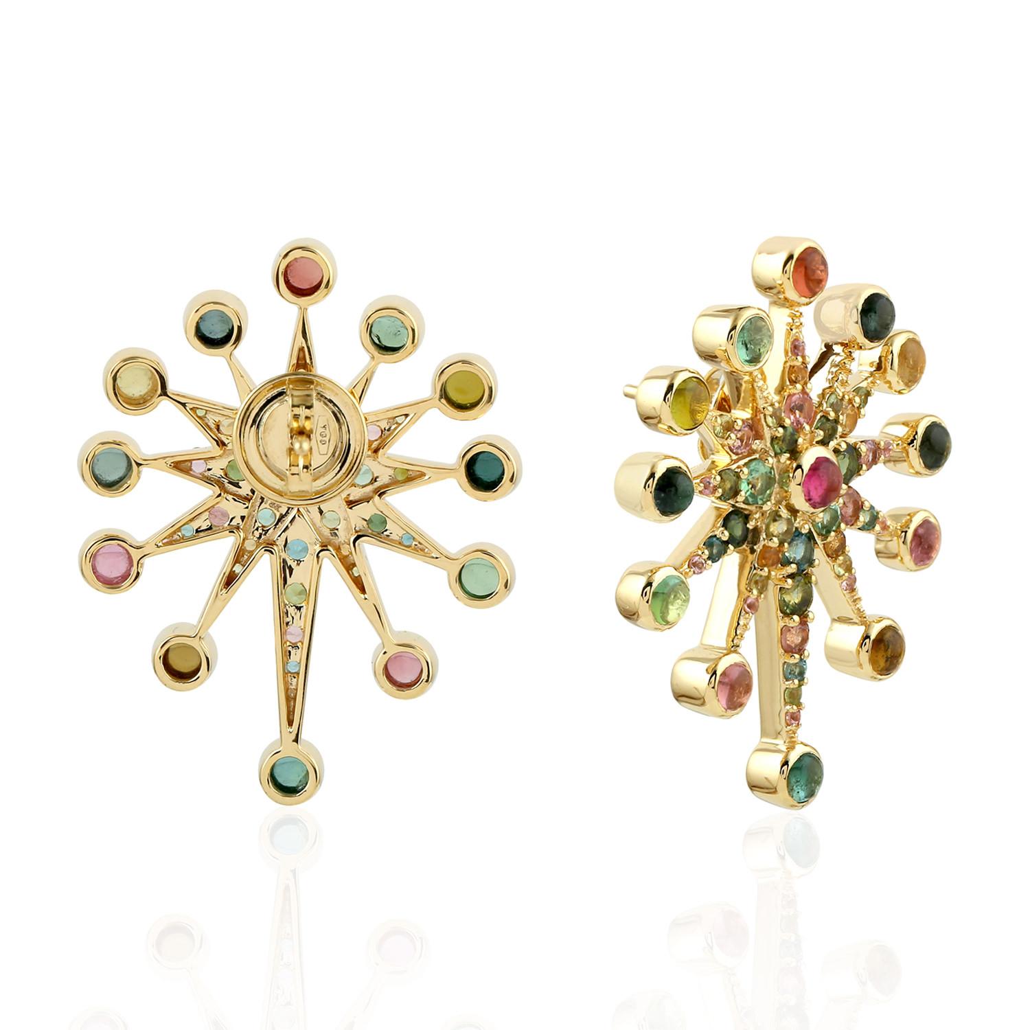 Moderne Clous d'oreilles en or 14 carats avec tourmaline et saphir de 5,72 carats en vente