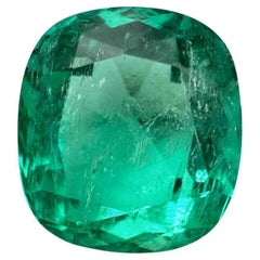 5.72 Carat Vivid Bluish Green Colombian Emerald - Muzo Cushion Cut May Birthston