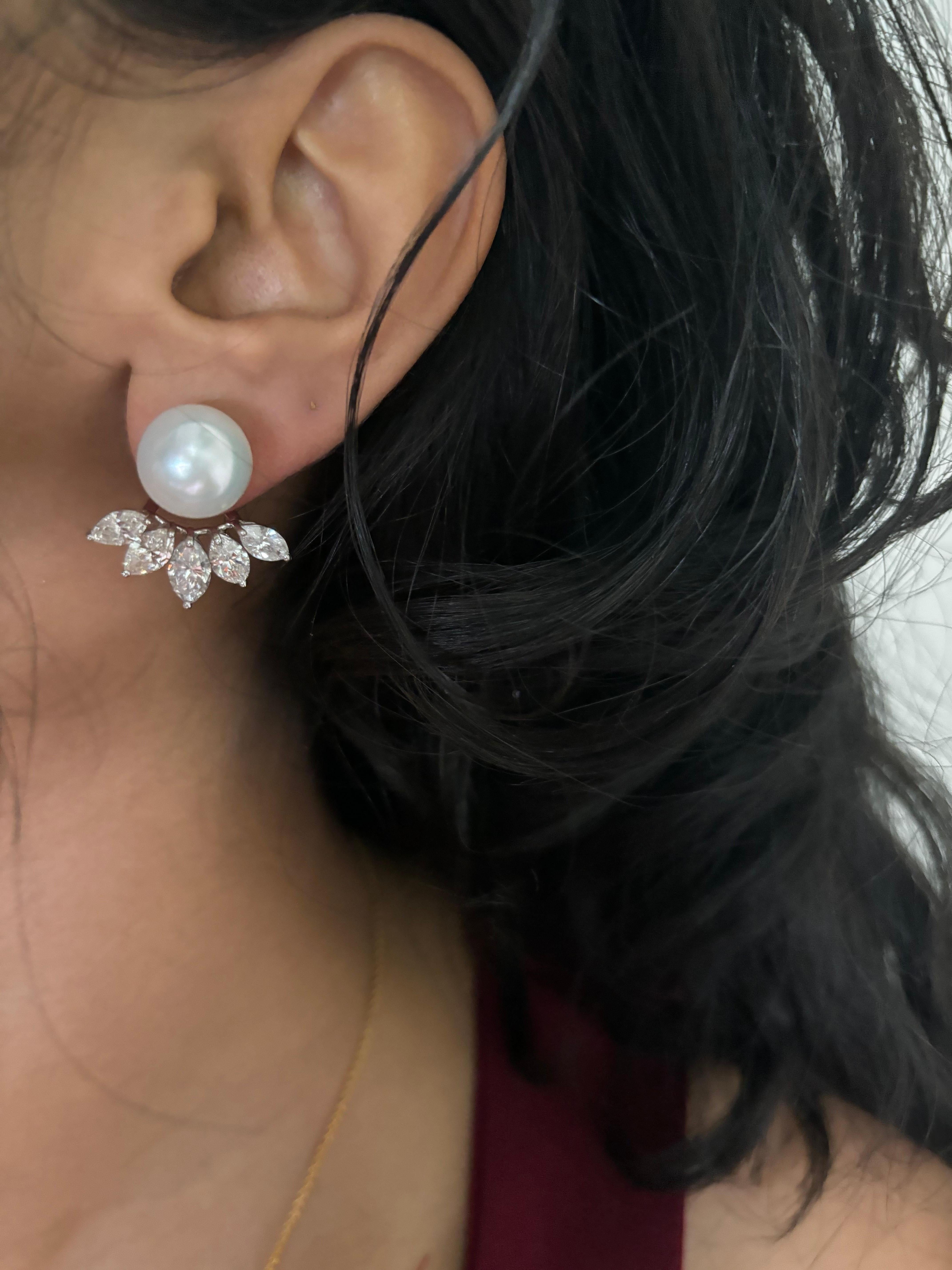 Modern 5.72 carats 3in1 earrings with pearls, rose quartz and underlay natural diamonds For Sale