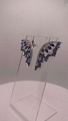 5.72 Cts Blue Sapphire and Diamond Bat Earrings