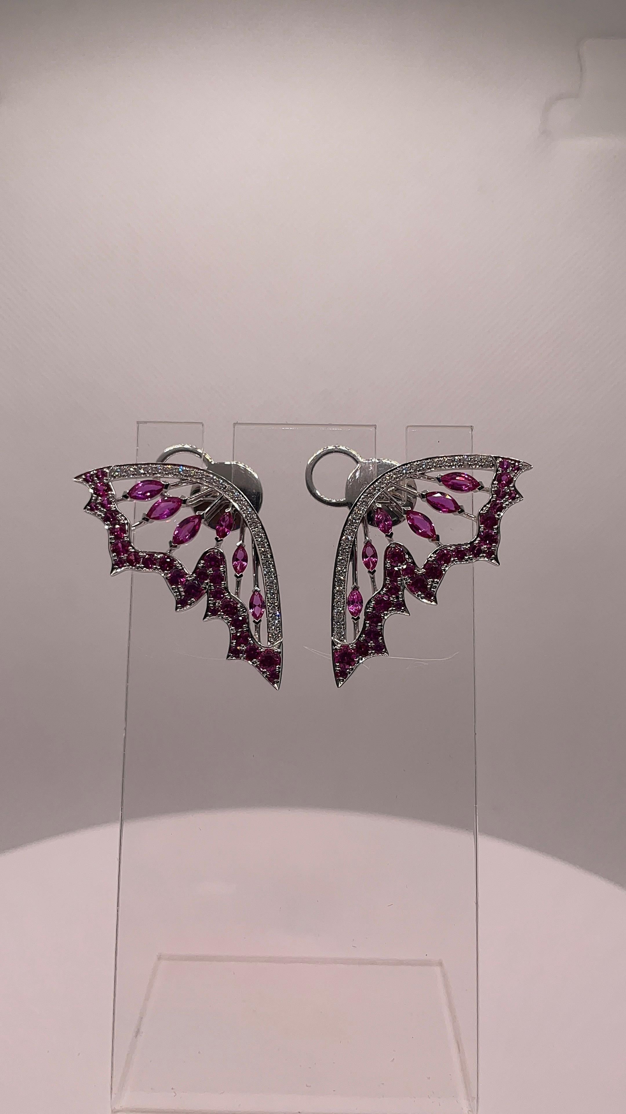 5,72 Karat Pink Saphir und Diamant Fledermaus-Ohrringe (Moderne) im Angebot
