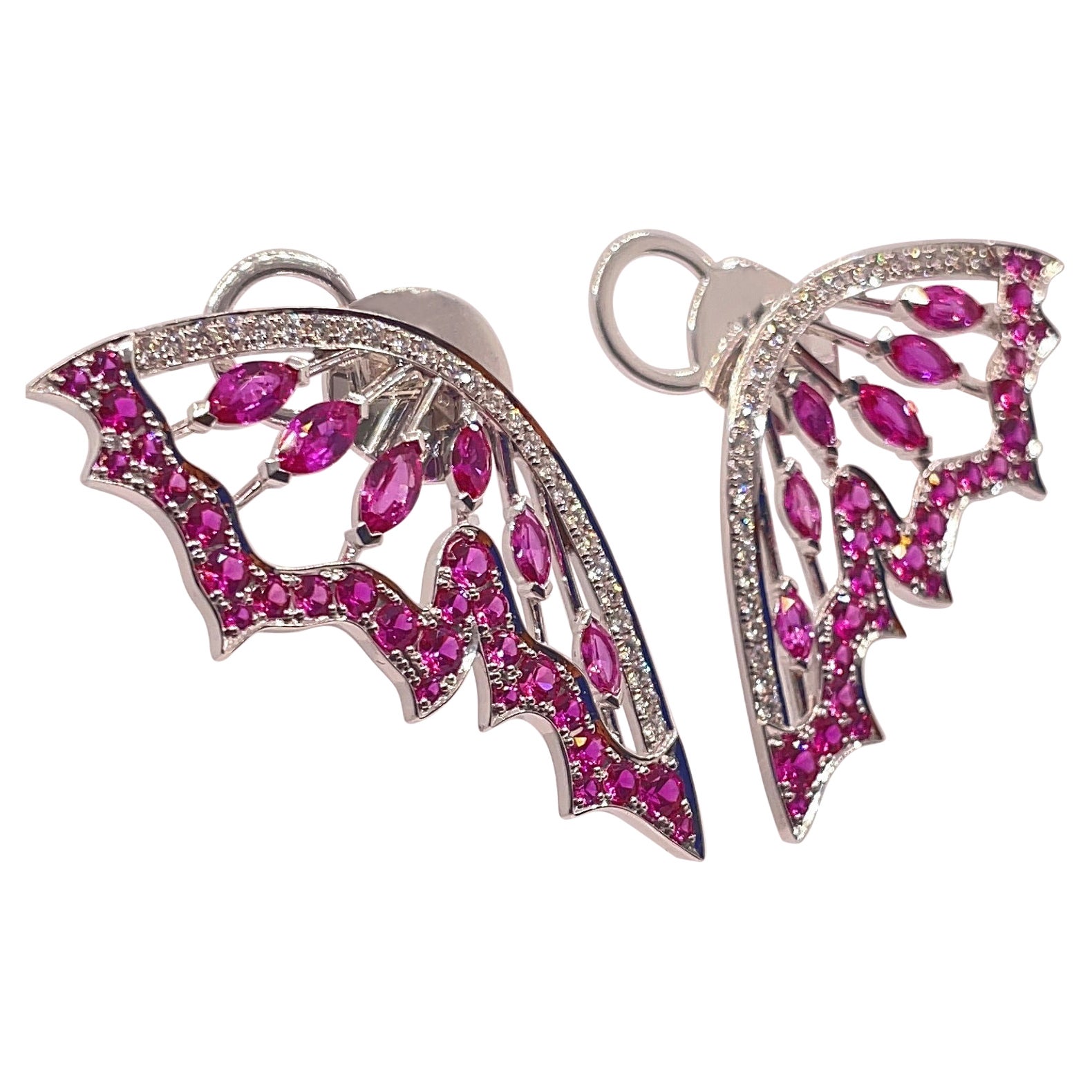 5,72 Karat Pink Saphir und Diamant Fledermaus-Ohrringe im Angebot