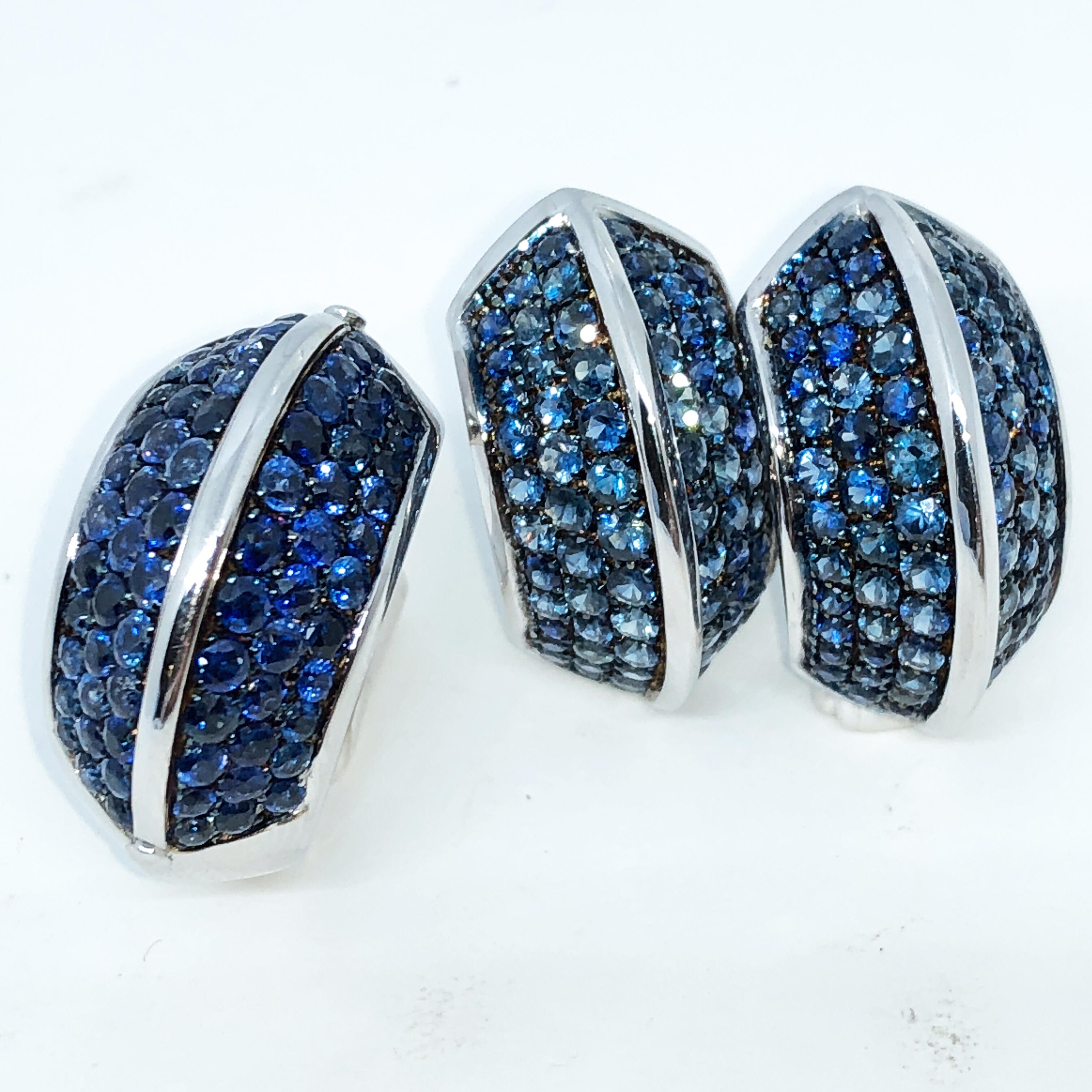 Berca 5.72 Natural Blue Sapphire Black White Gold Pyramid Shaped Earrings For Sale 9