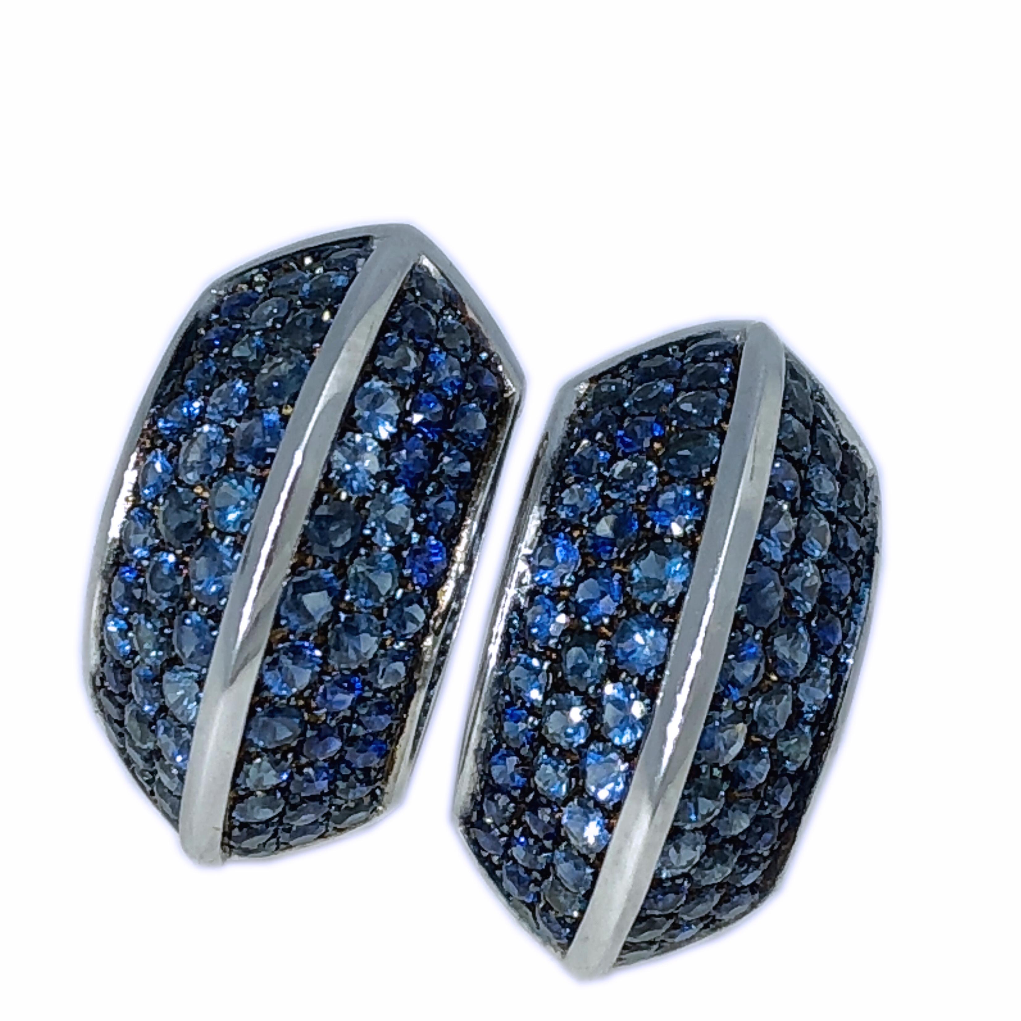 Berca 5.72 Natural Blue Sapphire Black White Gold Pyramid Shaped Earrings For Sale 1