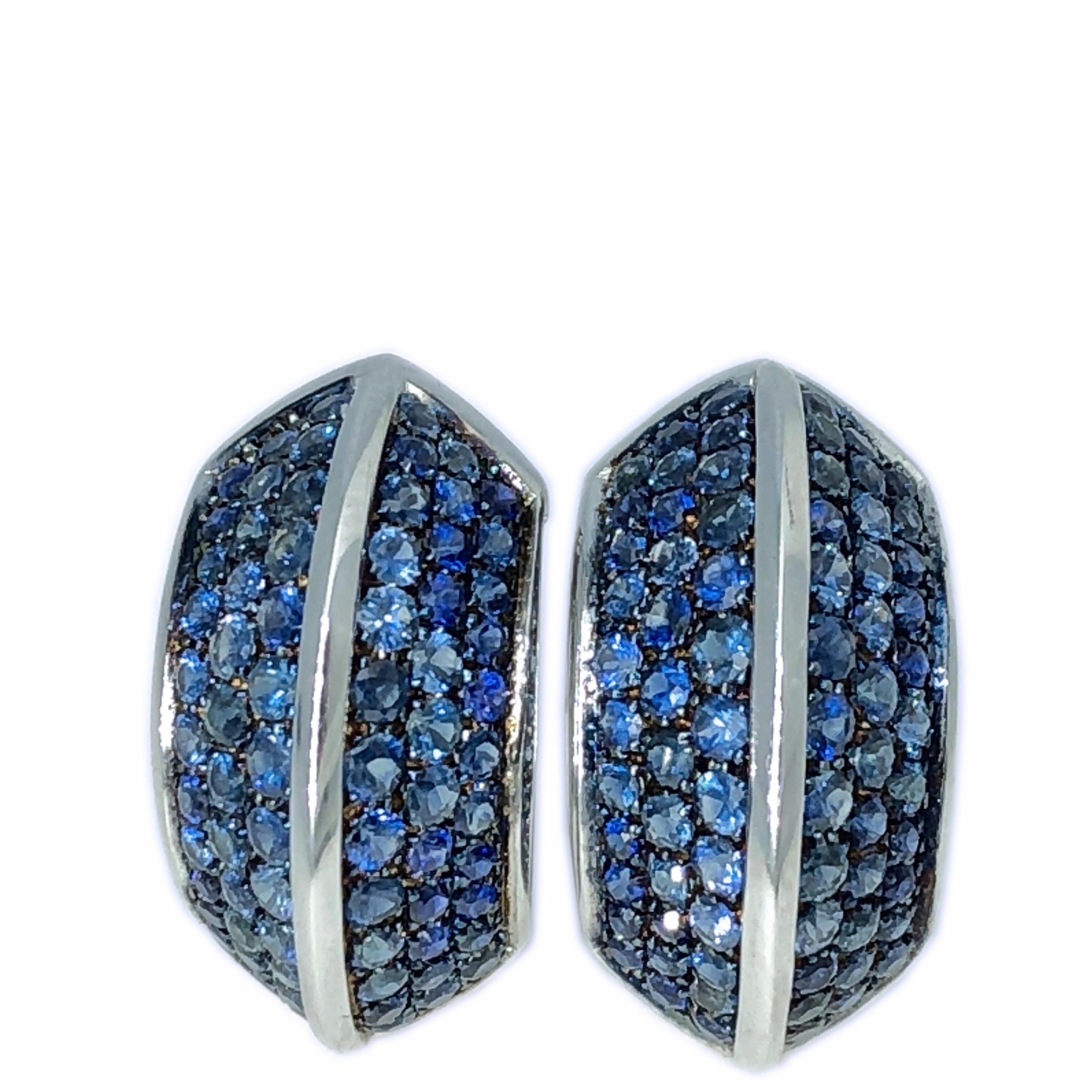 Berca 5.72 Natural Blue Sapphire Black White Gold Pyramid Shaped Earrings For Sale 2