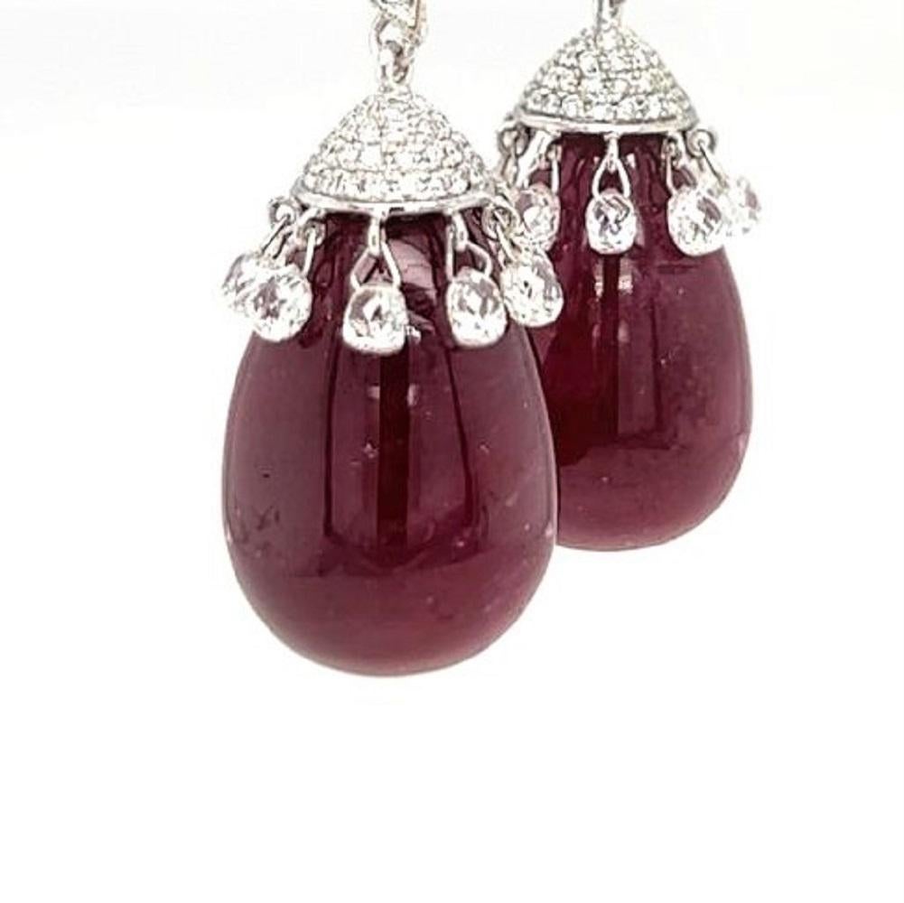 Women's 57.22 Carats Ruby and Diamond Earrings on 18 Karat White Gold For Sale