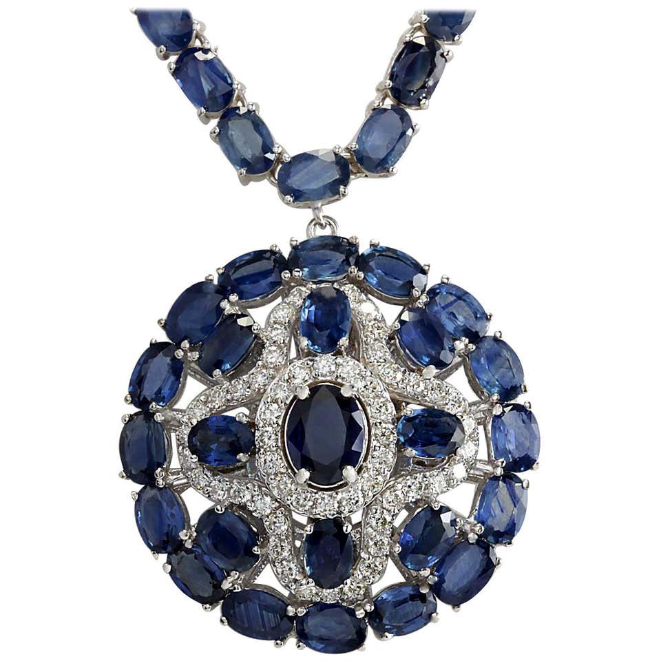 18 Karat 33.68 Carat Natural Top Gem Sapphire Diamond Necklace Best ...