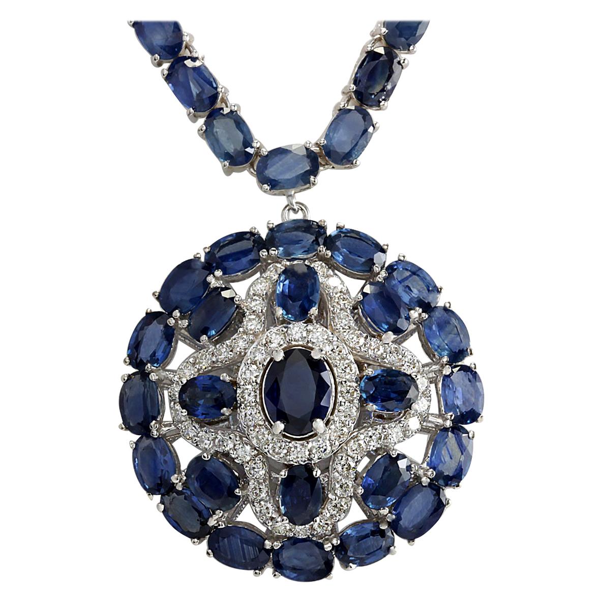 Natural Sapphire Diamond Necklace In 14 Karat White Gold  For Sale