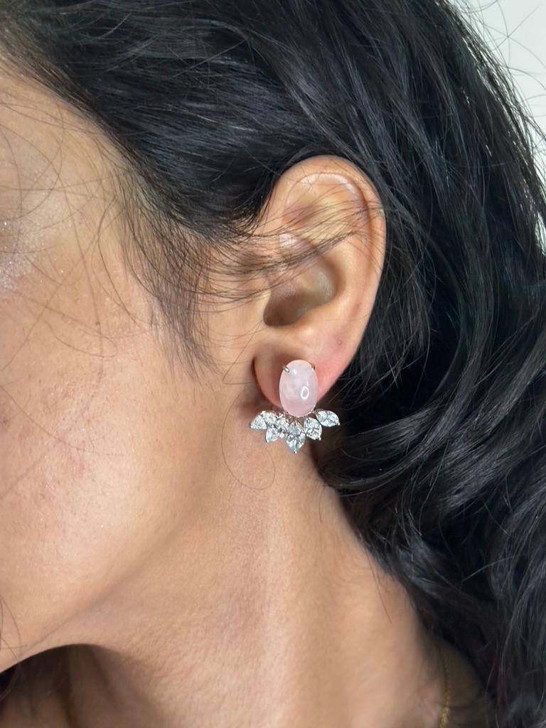** This listing includes 2 stud earrings pairs with 1 underlay of marquise diamonds**

In total the underlay has whooping 5.73 carats of marquise diamonds
1 pair of pearl studs 
1 pair of rose quarts studs
Set in 14 karat gold of weight 8.47g