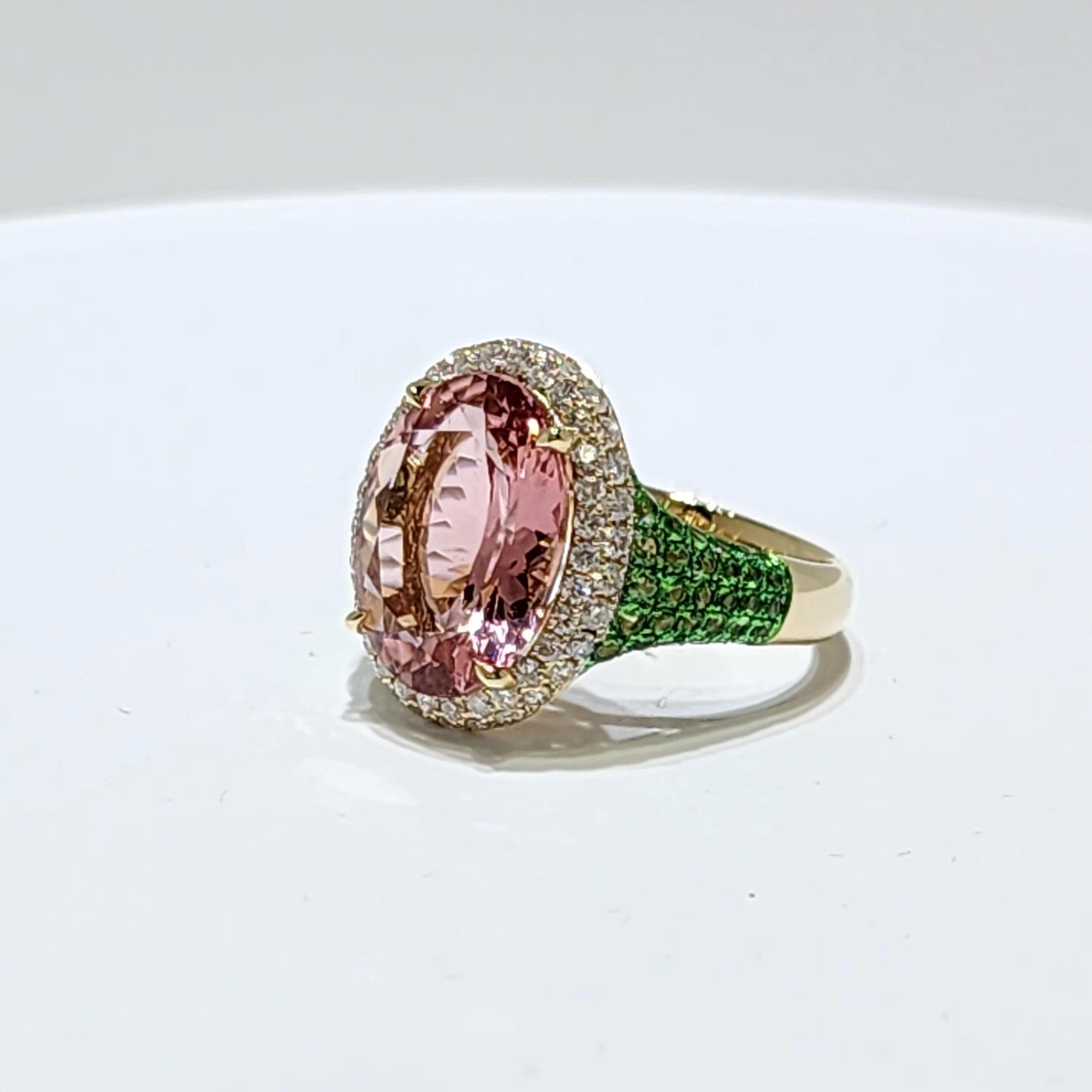 Women's 5.72ct Tourmaline Garnet and Diamond Ring in 14K Yellow Gold For Sale