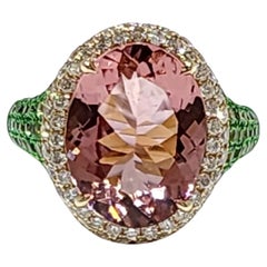 Bague en or jaune 14K avec grenat tourmaline et diamant de 5,72ct