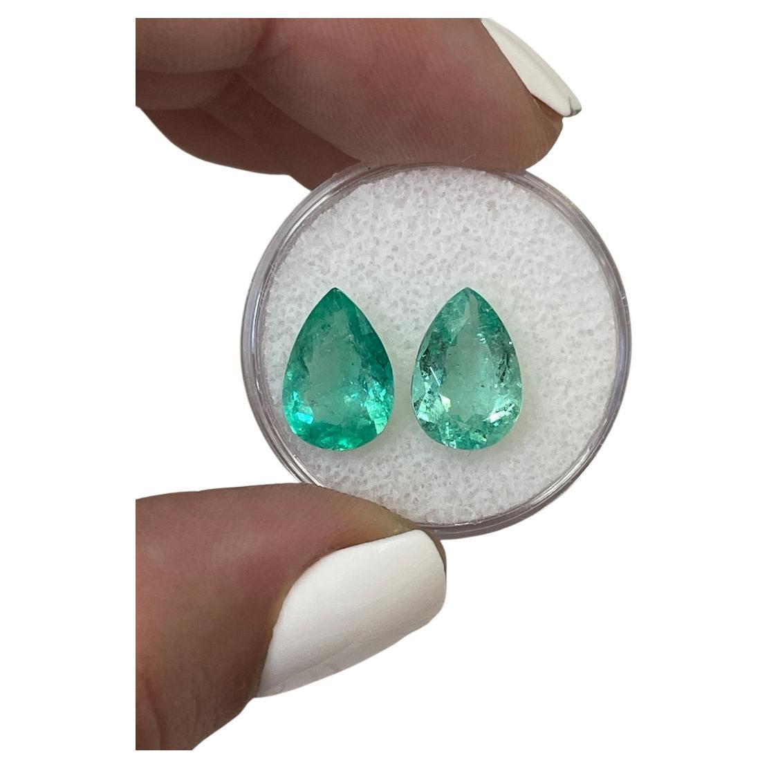 5.72tcw 12x8 Pear-Cut Matching Colombian Emeralds - Genuine Loose Gems