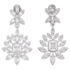 Pendants d'oreilles en or blanc 18 carats avec diamants baguettes de 5,73 carats, fabrication artisanale