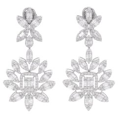 Orecchini pendenti floreali a grappolo con diamanti da 5,73 carati Gioielli in oro bianco 14 carati
