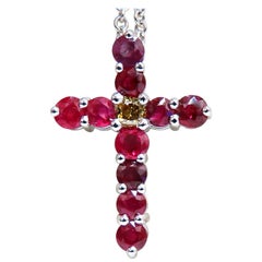 5.73 Carat Natural Ruby Fancy Color Yellow Green Diamond Cross 14 Karat