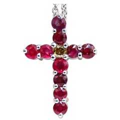 5.73 Carat Natural Ruby Fancy Color Yellow Green Diamond Cross 14 Karat*