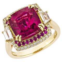5.73 Carat Rubellite Cocktail Ring in 18Karat Yellow Gold with Ruby and Diamond.