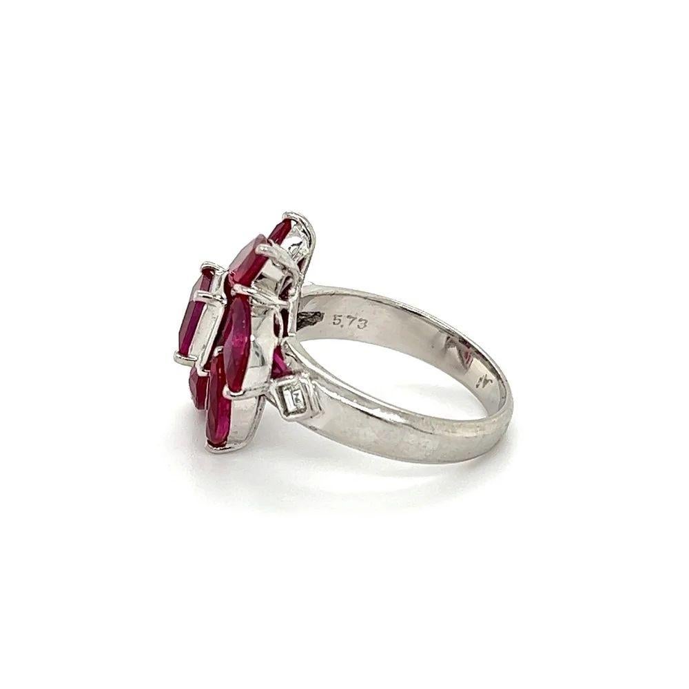 Women's 5.73 Carat Square Burma Ruby GIA, Marquis Ruby and Diamond Vintage Platinum Ring For Sale