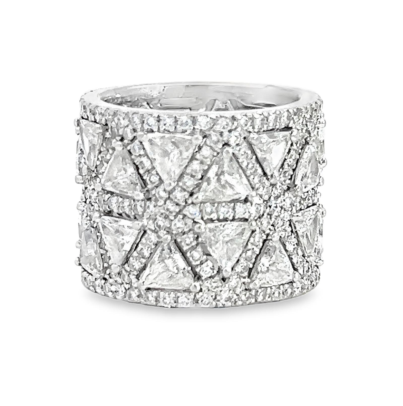 Trillion Cut 5.73 Carat Wide Diamond Encrusted Bridal Ring Band For Sale