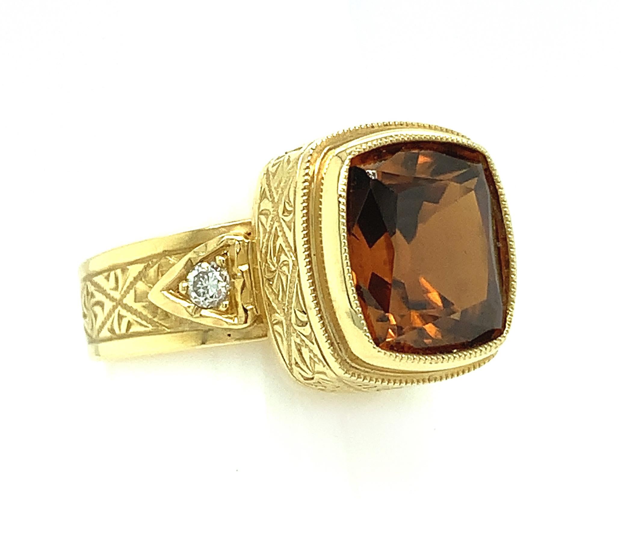 5.73 ct. Orange Zircon and Diamond Band Ring in 18k Yellow Gold For Sale 1