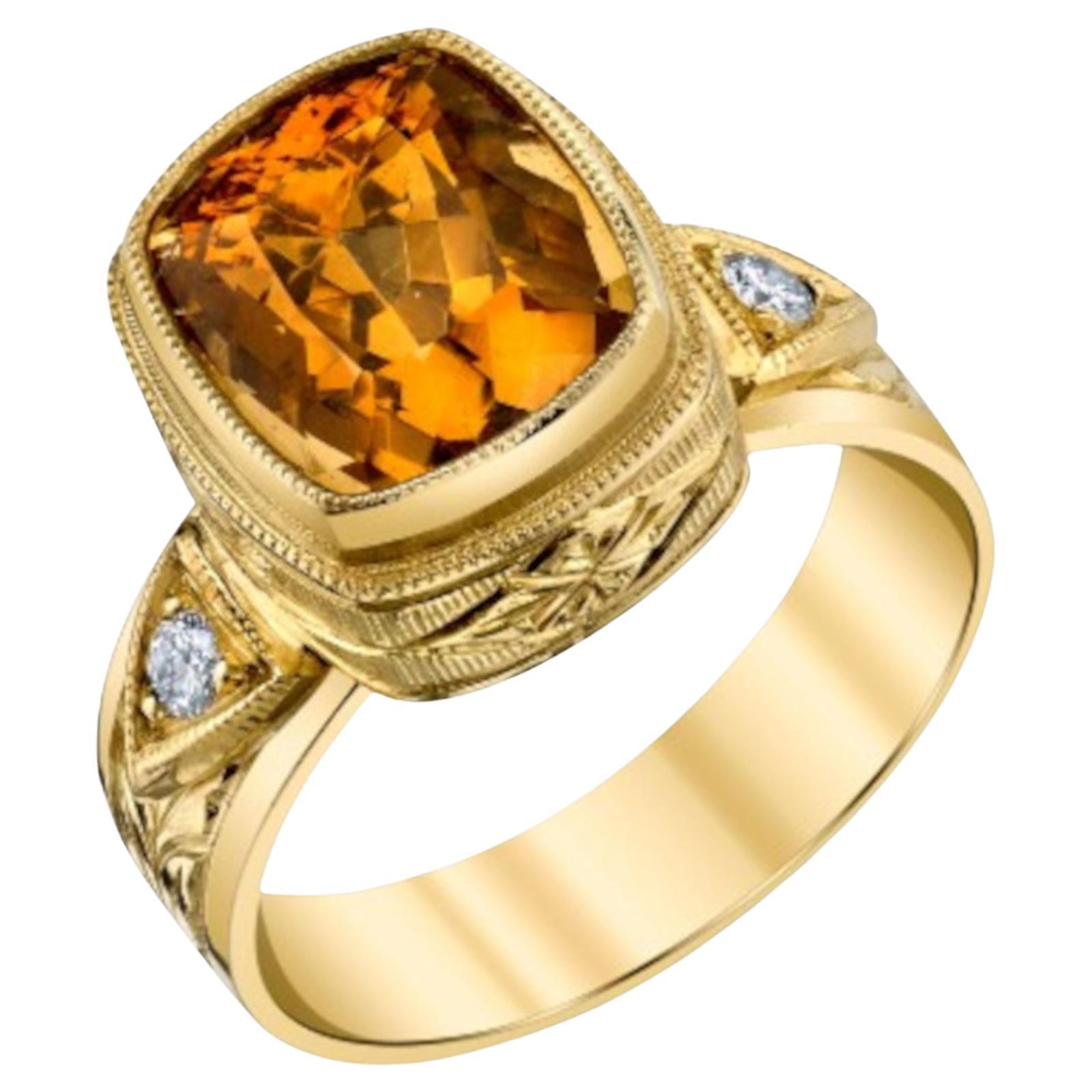 5,73 ct. Anello a fascia con zircone arancione e diamante in oro giallo 18 carati