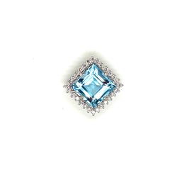 5.74 Carat Blue Topaz and White Diamond Gold Pendant