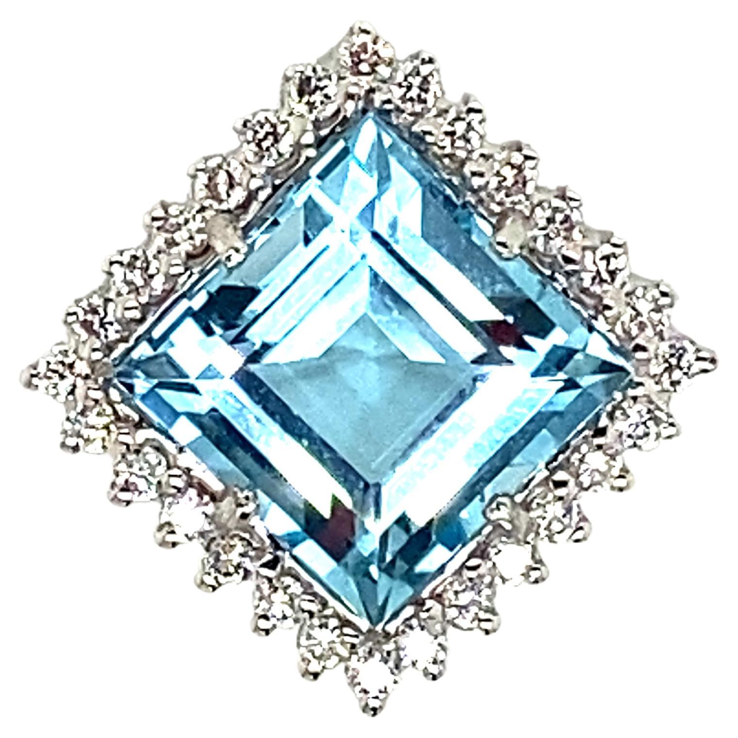 5.74 Carat Blue Topaz and White Diamond Gold Pendant