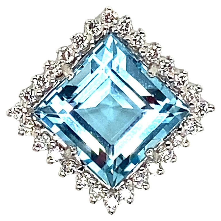 Pendentif Or Blanc 18 Carats Topaze Bleue Et Diamants – Fait Main France