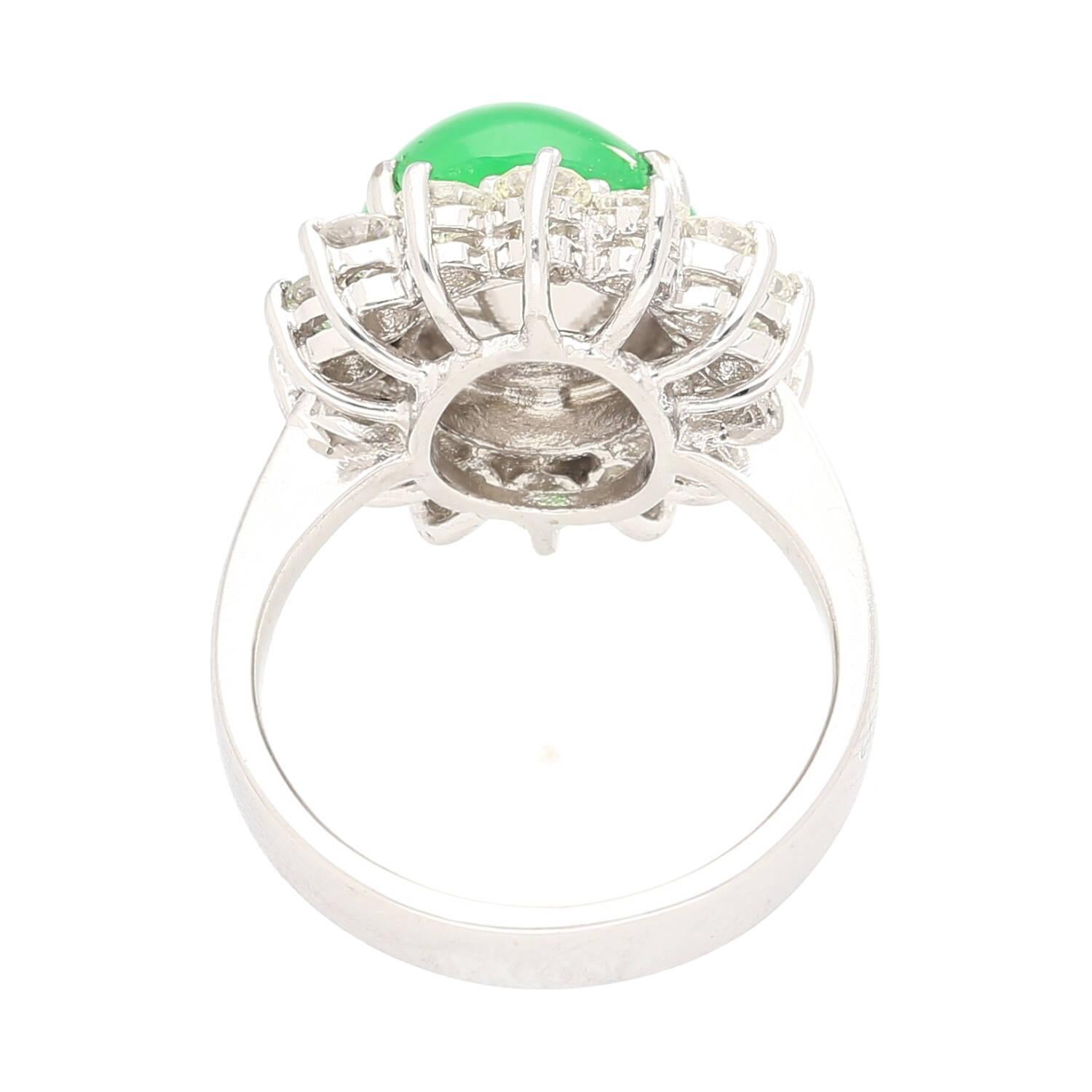 Modern 5.74 Carat Grade A Green Jade with Round-Cut Diamond Halo Ring For Sale