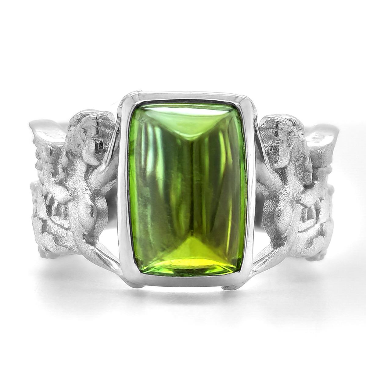 5.74 Carat Green Tourmaline Diamond set in 18K White Gold Ring In New Condition For Sale In Los Angeles, CA