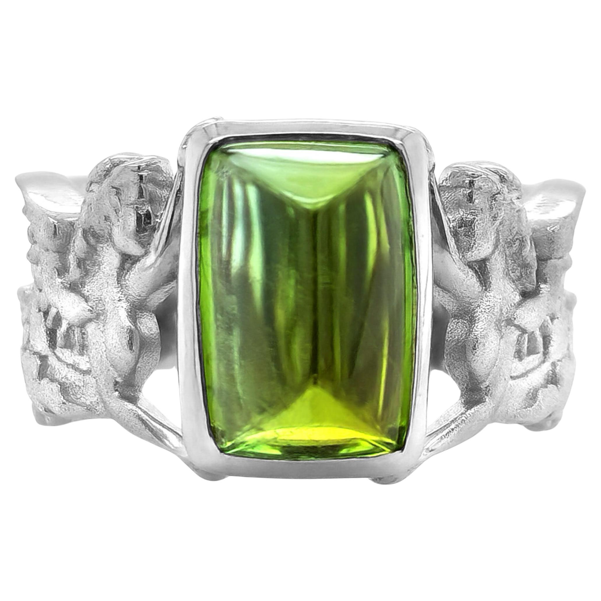 Turmalina verde natural Sugarloaf Piedra de 5,74 quilates engastada en anillo de oro blanco de 18 quilates en venta