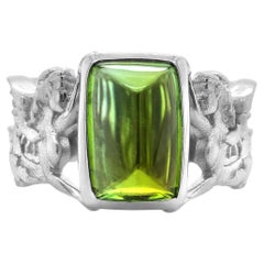 Natürlicher Zuckerhut Grüner Turmalin Stein 5,74 Karat in 18 Karat Weißgold Ring gefasst