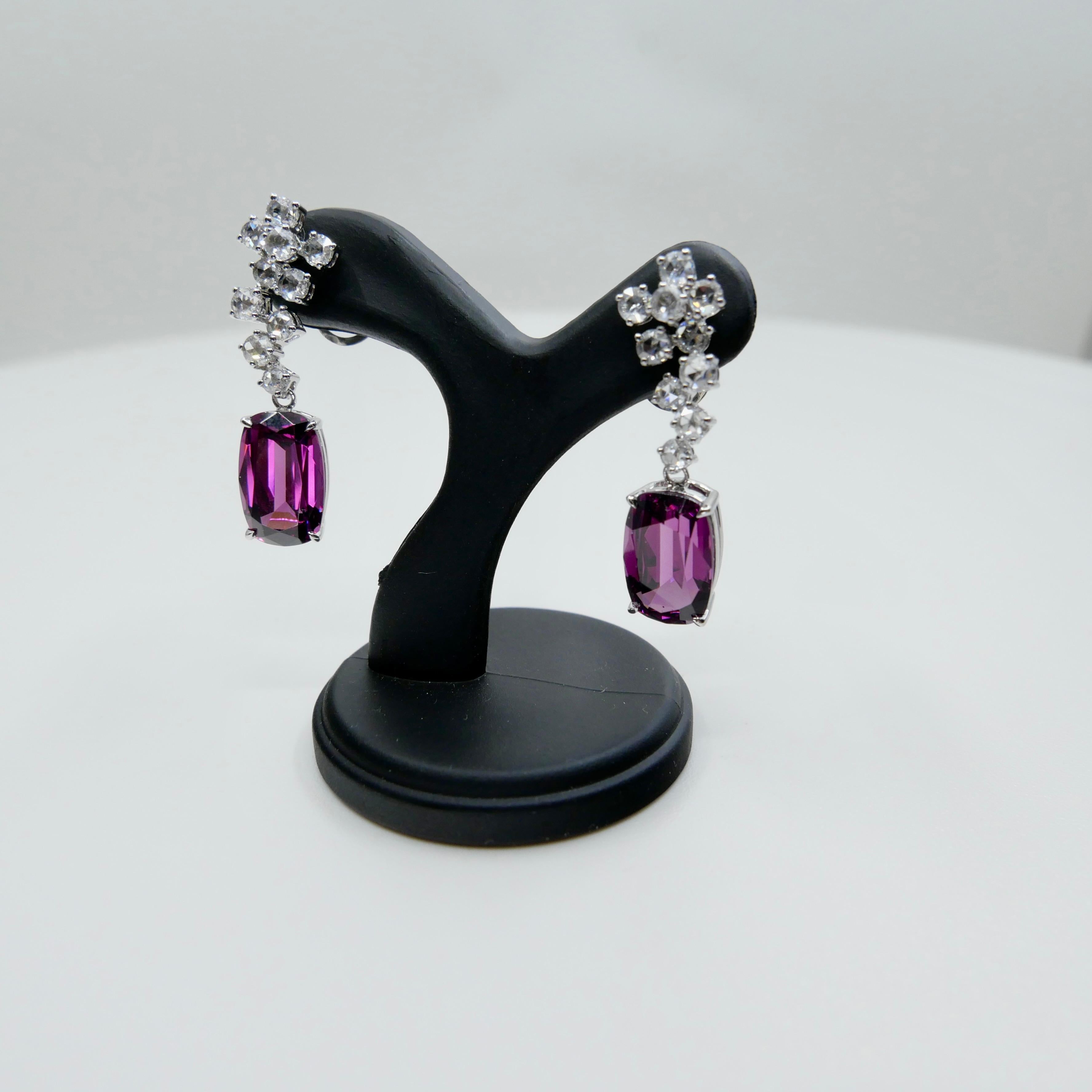 Pendientes de granate rodolita natural de 10,4 mm x 6,5 mm y diamante talla rosa. Corte rosa en venta